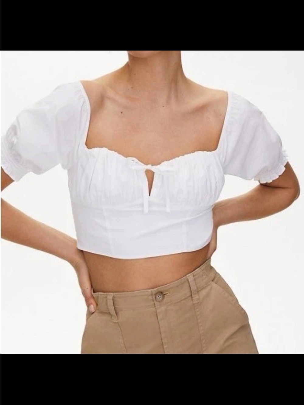Sunday Best White Puff-Sleeve‎ Crop Top Size Small
